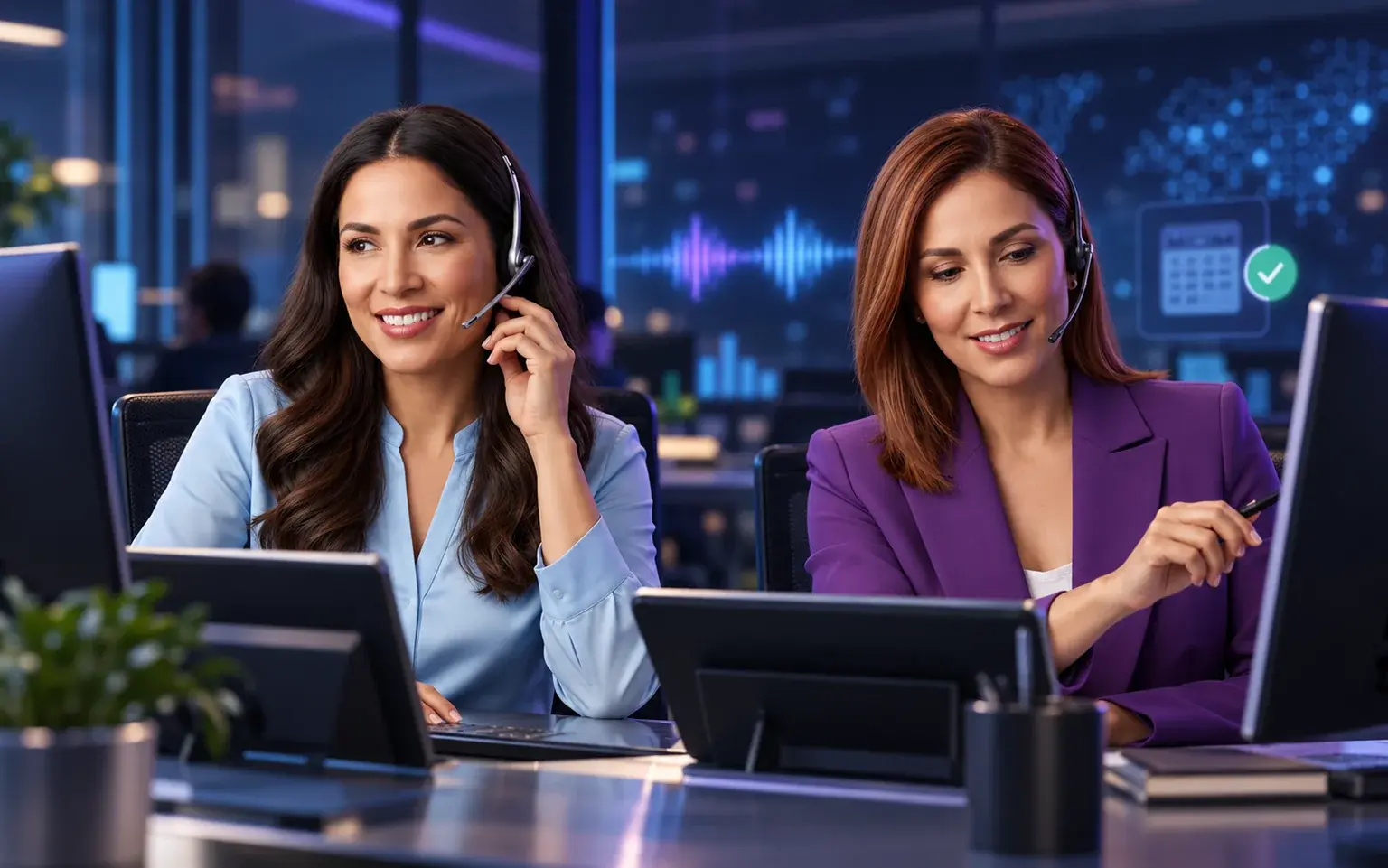 Sofía y Renata operando llamadas y seguimiento comercial con apoyo de inteligencia artificial.